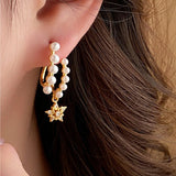 14K Gold-Plated Zircon Pearl Star Earrings