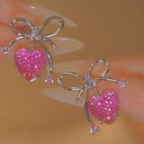 14K Gold-Plated Zircon Pink Heart Earrings