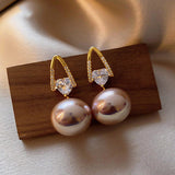 14K Gold-Plated Zircon Pink Pearl Earrings