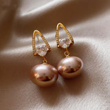 14K Gold-Plated Zircon Pink Pearl Earrings