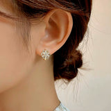 14K Gold-Plated Zircon Snowflake Earrings