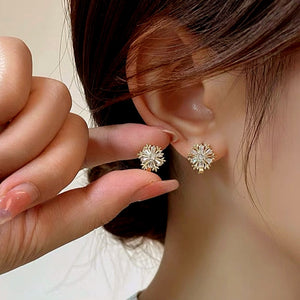 14K Gold-Plated Zircon Snowflake Earrings