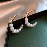 14K Gold-Plated Zircon Square Pearl C-Shaped Earrings