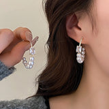 14K Gold-Plated Zircon Square Pearl C-Shaped Earrings