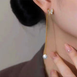 14K Gold-plated Artificial Pearl Butterfly Threader Earrings