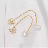 14K Gold-plated Artificial Pearl Butterfly Threader Earrings