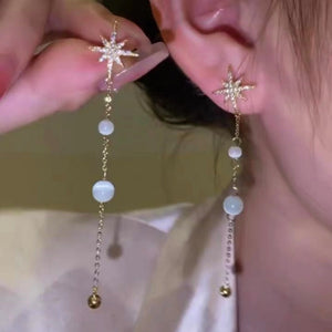 14K Gold-plated Artificial Pearl Eight-Pointed Star Earrings