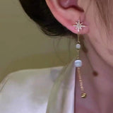 14K Gold-plated Artificial Pearl Eight-Pointed Star Earrings