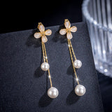 14K Gold-plated Artificial Pearl Flower Earrings