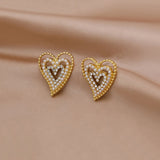 14K Gold-plated Artificial Pearl Heart-Design Stud Earrings