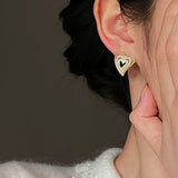 14K Gold-plated Artificial Pearl Heart-Design Stud Earrings