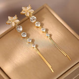 14K Gold-plated Artificial Zircon Cat's Eye Flower Earrings