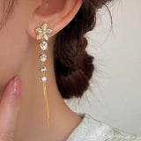 14K Gold-plated Artificial Zircon Cat's Eye Flower Earrings