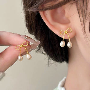 14K Gold-plated Bow Pearl Earrings