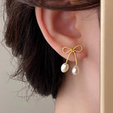 14K Gold-plated Bow Pearl Earrings