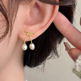 14K Gold-plated Bow Pearl Earrings