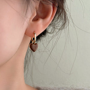 14K Gold-plated Brown Heart Earrings