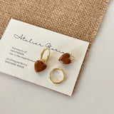 14K Gold-plated Brown Heart Earrings