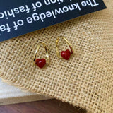 14K Gold-plated Burgundy Dripping Glaze Love Earrings