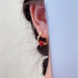 14K Gold-plated Burgundy Dripping Glaze Love Earrings