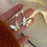 14K Gold-plated Butterfly Pearl Earrings