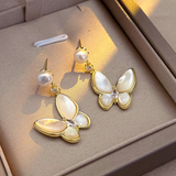 14K Gold-plated Butterfly Pearl Earrings