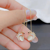 14K Gold-plated Cat’s Eye Swan Threader Earrings