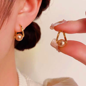 14K Gold-plated Champagne Color Artificial Pearl Earrings