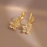 14K Gold-plated Crystal Flower Earrings