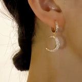 14K Gold-plated Diamond Asymmetrical Star and Moon Earrings