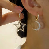 14K Gold-plated Diamond Asymmetrical Star and Moon Earrings