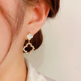 14K Gold-plated Diamond Hollow Four-Leaf Flower Earrings