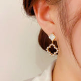 14K Gold-plated Diamond Hollow Four-Leaf Flower Earrings