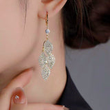 14K Gold-plated Diamond Leaf Earrings