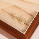 14K Gold-plated Diamond Pearl Daisy Stud Earrings