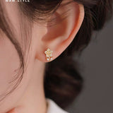 14K Gold-plated Diamond Pearl Daisy Stud Earrings