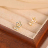 14K Gold-plated Diamond Pearl Daisy Stud Earrings