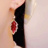 14K Gold-plated Diamond Red Leaf Earrings