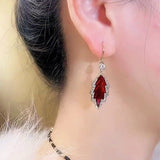 14K Gold-plated Diamond Red Leaf Earrings