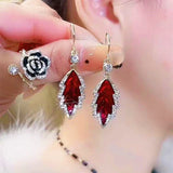 14K Gold-plated Diamond Red Leaf Earrings