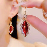 14K Gold-plated Diamond Red Leaf Earrings