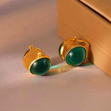 14K Gold-plated Double-Sided Green Pearl Earrings