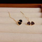 14K Gold-plated Double Black Heart Threader Earrings