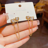 14K Gold-plated Double Heart Chain Earrings