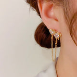 14K Gold-plated Double Heart Chain Earrings