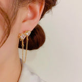 14K Gold-plated Double Heart Chain Earrings