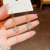 14K Gold-plated Elegant And Exquisite Zircon Heart Threader Earrings