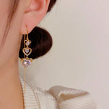 14K Gold-plated Elegant And Exquisite Zircon Heart Threader Earrings