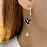 14K Gold-plated Elegant Black Camellia Earrings