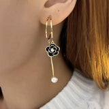 14K Gold-plated Elegant Black Camellia Earrings